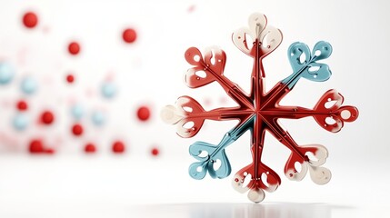 Cheerful Festive 3D Snowflake in Cute Cartoon Style, Isolated on White Background with Classic Christmas Colors