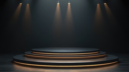 Obraz premium Illuminated Circular Platform with Three Steps and Spotlights