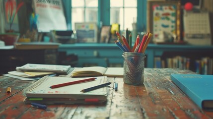 Naklejka premium Creative Workspace with Colorful Pens