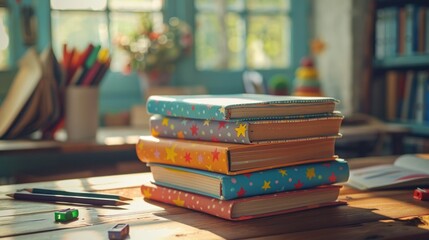 Colorful Books on Wooden Table