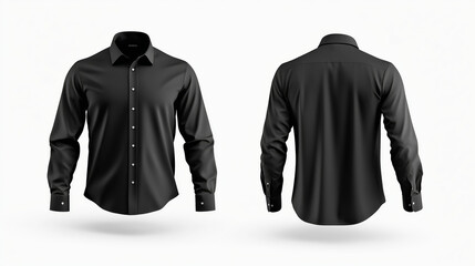 Black shirt minimal design front and back floating isolated white background style. AI generated