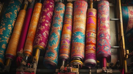 Vibrant Textile Rolls in a Creative Workshop