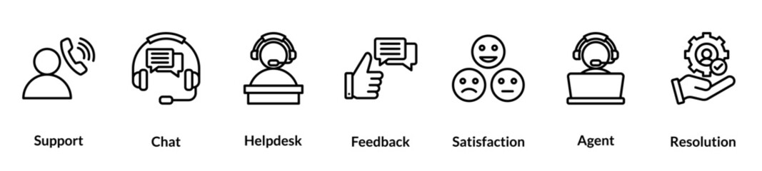 Customer service line icon set  with icons of support, chat, helpdesk, feedback, satisfaction, agent, resolution