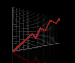 Stock up red arrow with graph