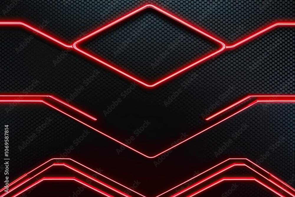 Poster modern dark hexagonal carbon fiber background with red luminous lines and highlights
