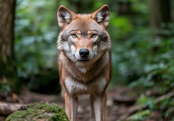 Fototapeta premium Captivating portrait of a wolf in the wilderness