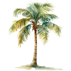 watercolor painting of palm tree isolated on transparent background