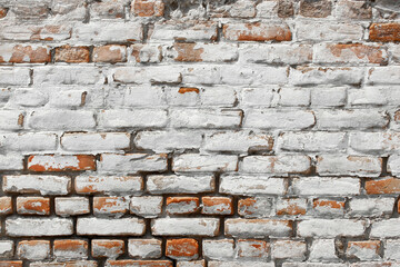 White shabby grungy brick wall. Free space for an inscription. Can be used as a background or...