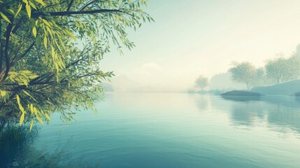 Fototapeta premium Serene River Retreat: A Natural Oasis for Relaxation