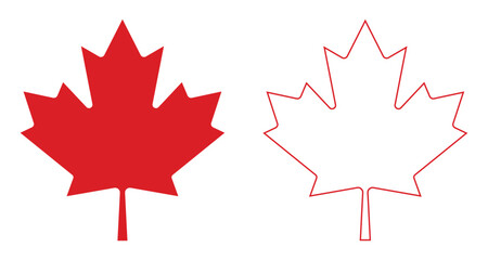 Canada flag maple leaf vector icon set. Autumn leaf Canadian logotype sign. Red silhouette. Flat, outline or line style symbol clip art.
