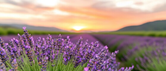 Obraz premium Stunning sunset over a lavender field