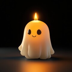Cute Ghost Candle with Smiling Face and Warm Glow - made with Generative AI