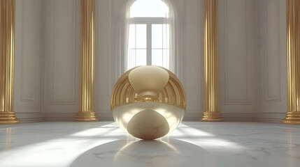 Golden Sphere in a Classic Interior 3D Illustration