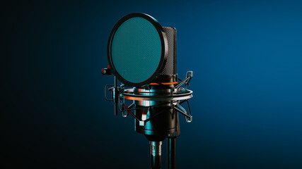 3D Rendering of Professional Studio Microphone with Pop Filter..