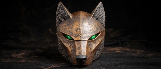 Mystical wolf mask with glowing green eyes