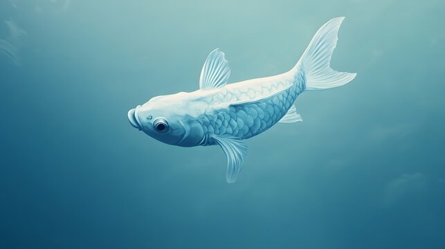A symbolic fish icon hovering in blue, symbolizing freedom or adaptability, 4k resolution, no background, no shadow