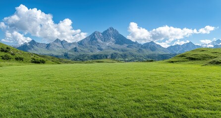 Fototapeta premium Majestic mountain landscape with lush green meadow