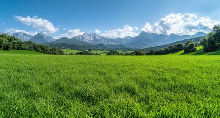 Fototapeta premium Scenic mountain landscape with green meadow