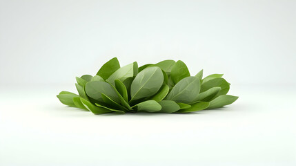 Fototapeta premium A cluster of vibrant green leaves arranged in a circular shape, isolated against a white background.