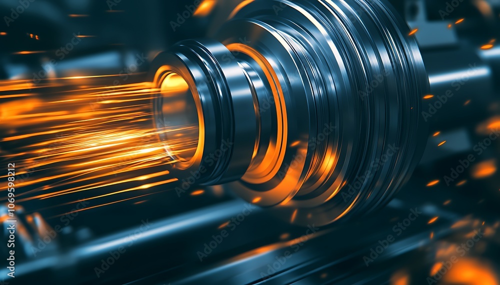 Aufkleber A close-up of a rotating mechanical component emitting glowing sparks, showcasing industrial machinery in action.
