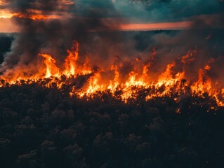 Forest Fire Burning Trees Aerial View