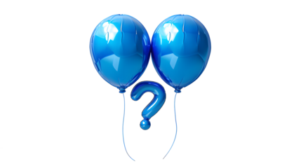 3D Rendered Blue Question Mark with Balloons on white and transparent background. PNG