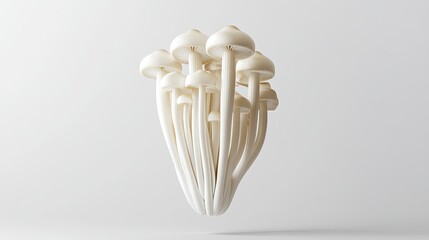 A cluster of white mushrooms, arranged in a heart shape against a plain white background.
