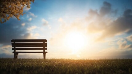 Fototapeta premium Tranquil Bench at Sunrise in Serene Landscape