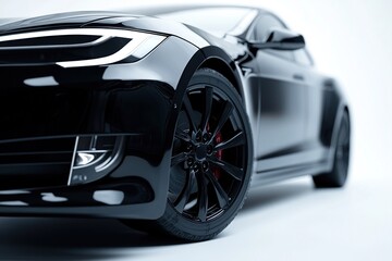 Fototapeta premium Close-up of a sleek black car with a modern design.