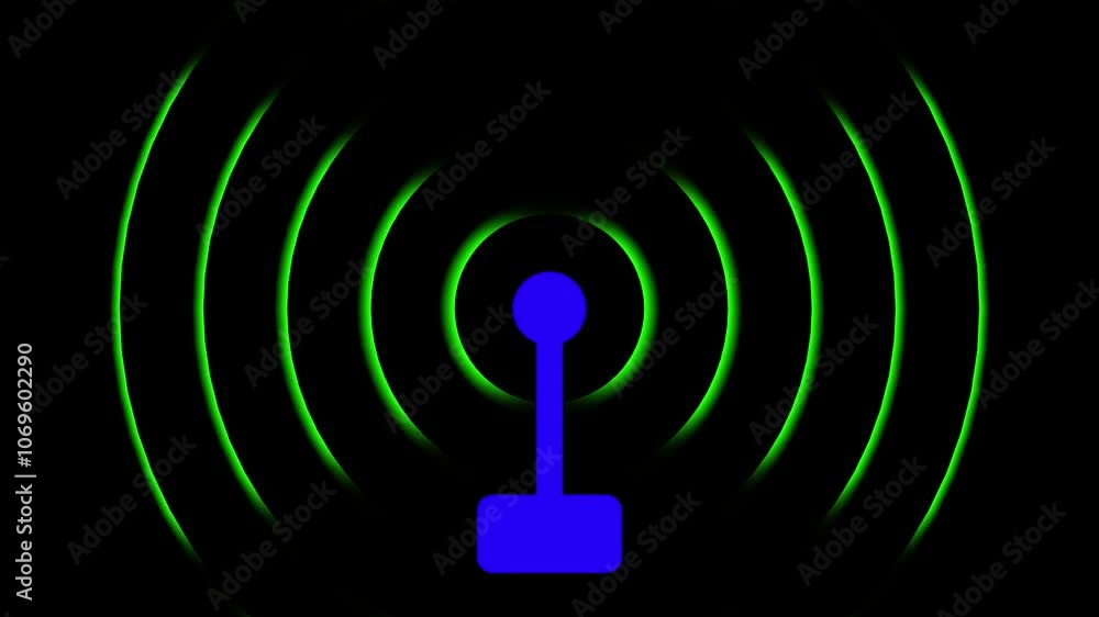 Poster radio wave screen background animation, technology radio wave station signal animation, adio wave lo