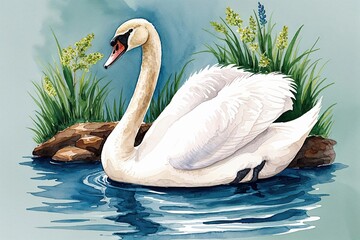 Obraz premium Stunning Watercolor Swan Art for Nature Enthusiasts and Beautiful Home Decor