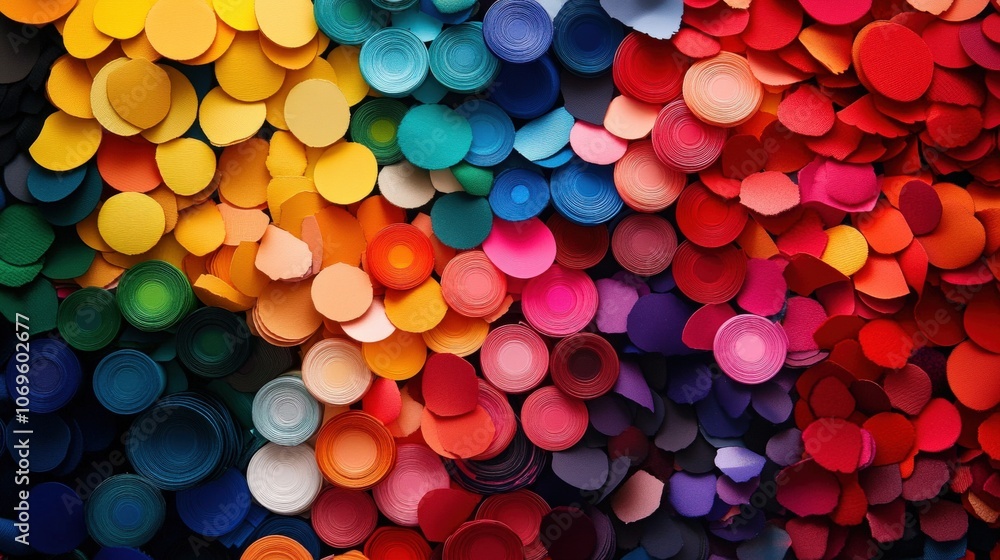 Aufkleber vibrant multicolored abstract paper design with dynamic circular patterns. perfect for backgrounds, 