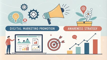 Obraz premium Digital Marketing and Promotion Strategy Visualization