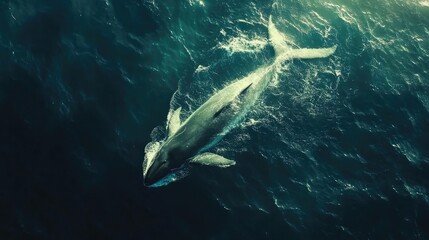 Fototapeta premium Majestic Whale Swimming in Deep Ocean Waters