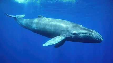 Fototapeta premium Majestic Whale Swimming in Deep Blue Ocean Waters