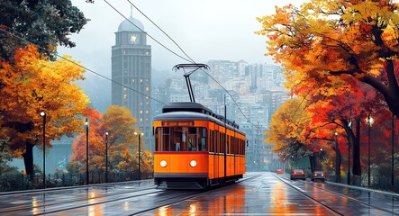 Obraz premium A vector illustration of the iconic tram, highlighting the rich cultural heritage and historic significance of urban transportation.