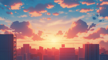 Obraz premium Stunning Cityscape Sunset with Golden Hour Glow