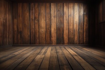 Empty room with wooden walls and floor.
