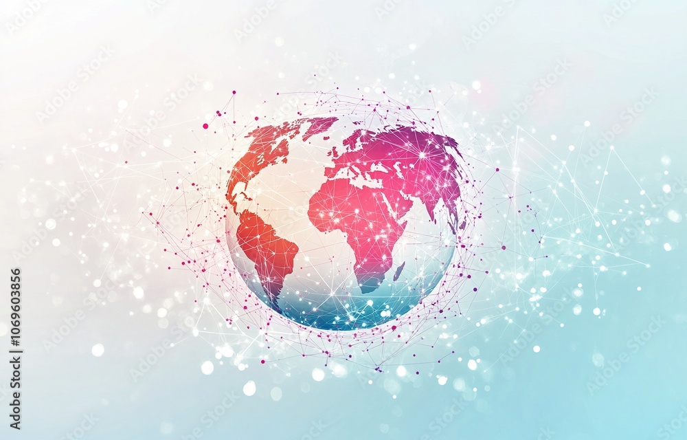 Aufkleber a digital globe with a network of lines and dots, symbolizing global connectivity.
