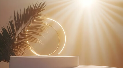 3D Product Display with Palm Leaves and a Circle Light