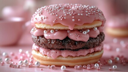 Decadent Layered Donut Dessert with Pink Frosting and Sprinkles