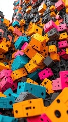 Naklejka premium Colorful Stacked Boxes Create a Vibrant Urban Art Installation