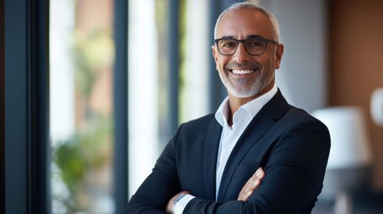 Fototapeta premium Smiling businessman in office suit, entrepreneur portrait