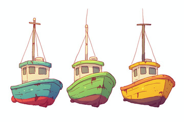 Three Colorful Fishing Boats: A Nautical Illustration