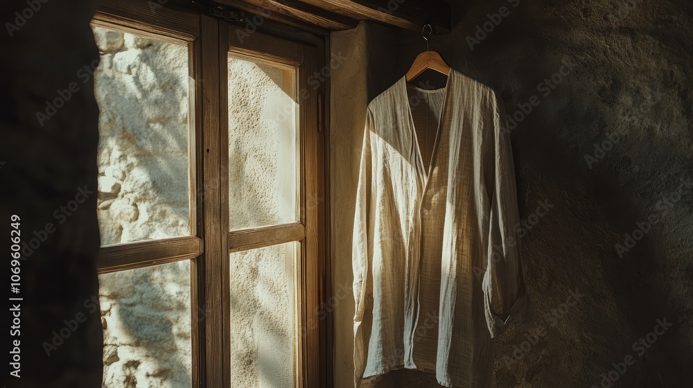 Poster light and shadow on simple garment by window