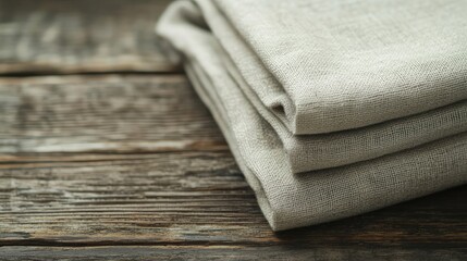Soft Neutral Linen Fabric on Wooden Surface