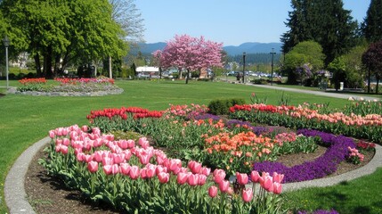 Obraz premium Vibrant Flower Garden in Springtime Landscape