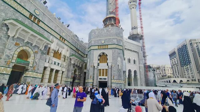 Crowd of people in Masjidil Haram mosque in Saudi Arabia