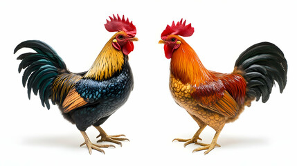 Fototapeta premium Two Roosters Facing Each Other - Photo