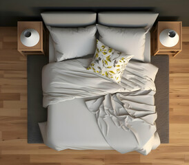 A neatly made bed with pillows and a decorative cushion, creating a cozy atmosphere.